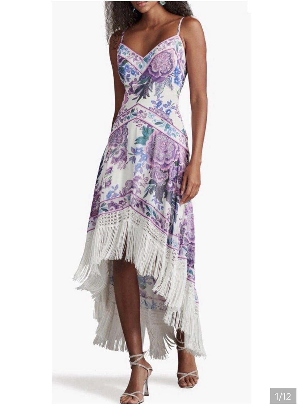 Lua Floral Print Tassel Fringe Slip Dress by Tadashi Shoji